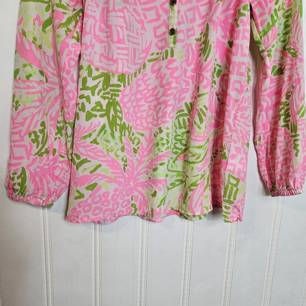 Lilly Pulitzer Elsa Silk Top Home Slice Pink Pineapple XS - Picture 4 of 15